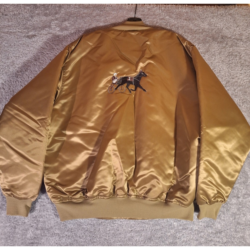 GAME Sportswear Mens Nylon Bomber Jacket XXL Harness Racing Horse Gold USA 81864